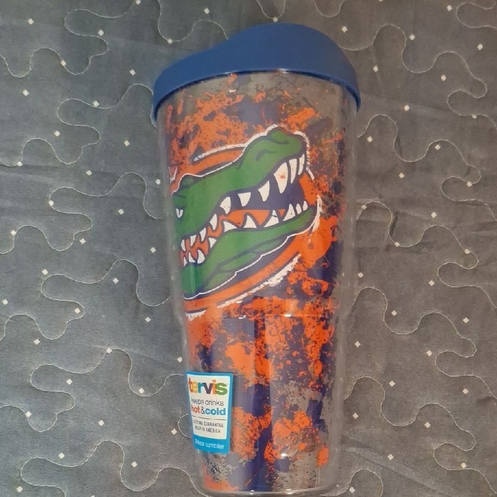 Blue and Orange Tervis Tumbler with Florida Gator Design 24 OZ
